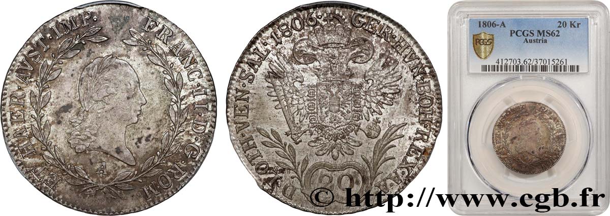 AUSTRIA 20 Kreuzer François II 1806 Vienne MS62 PCGS