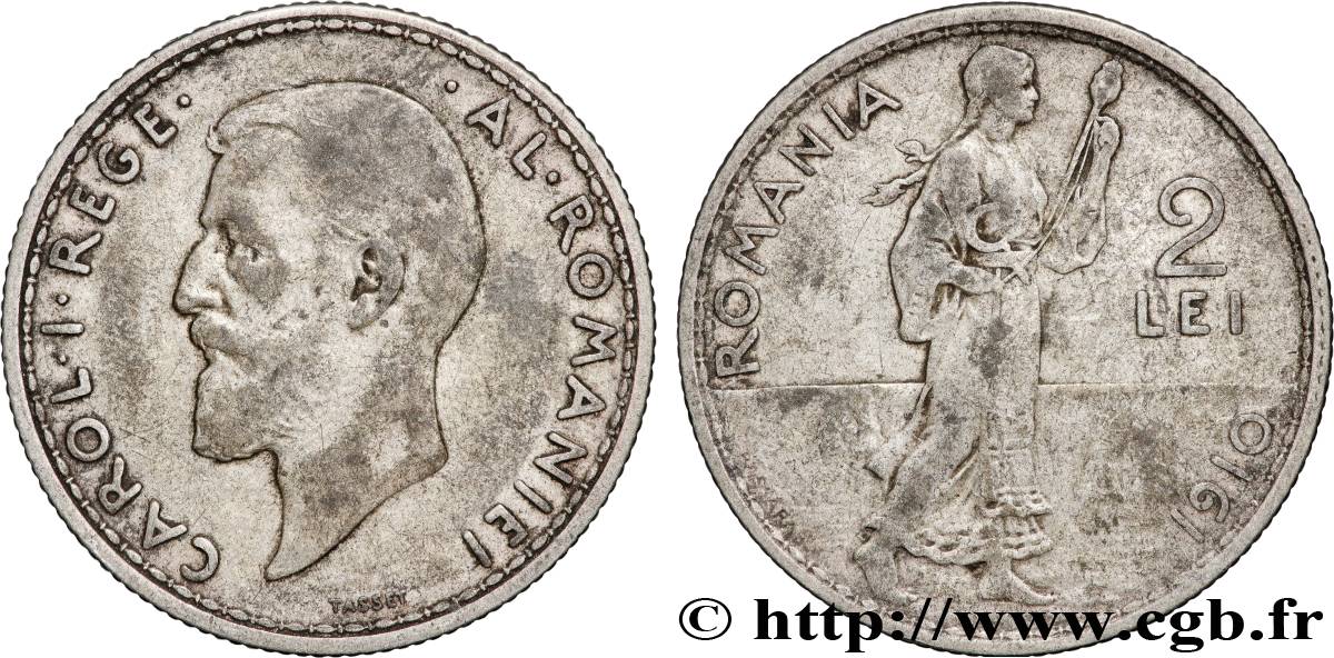 ROUMANIE 2 Lei Charles Ier 1910  TB+ 
