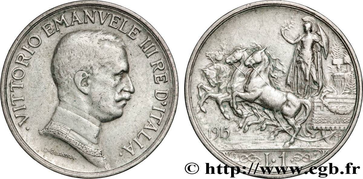 ITALIA 1 Lire Victor Emmanuel III 1915 Rome  MBC 