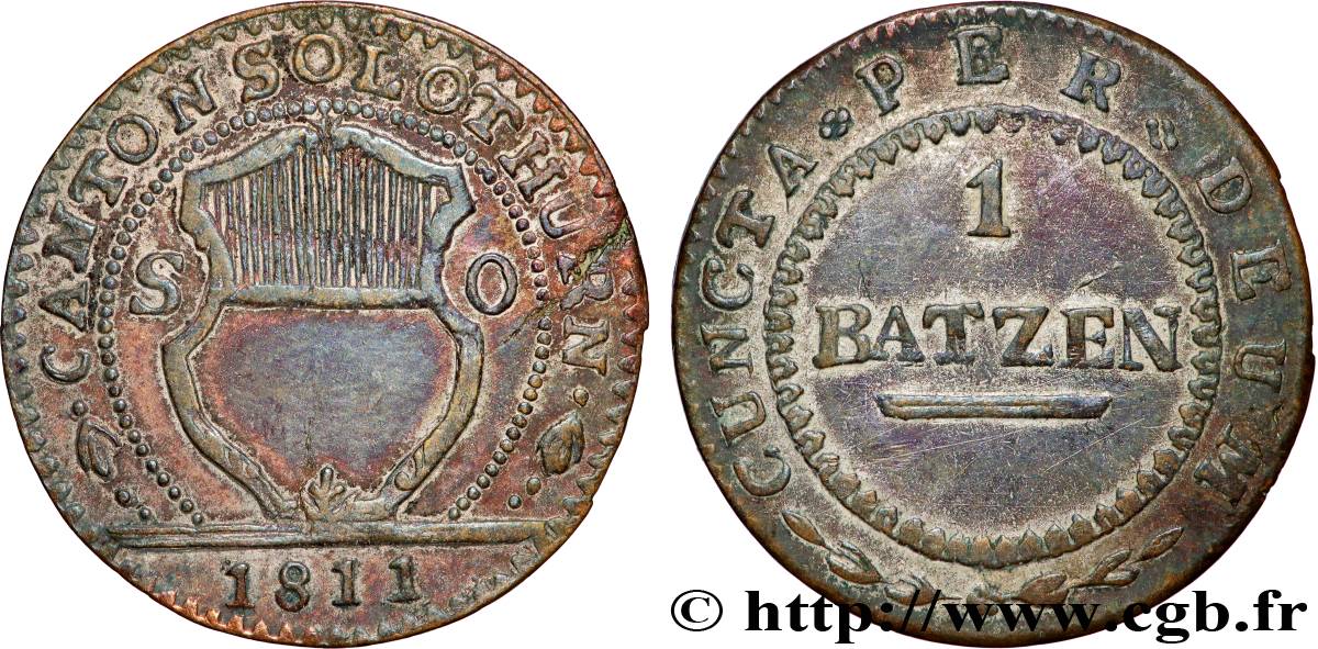 SUIZA - CANTÓN DE SOLEURA 1 Batzen 1811  BC+ 