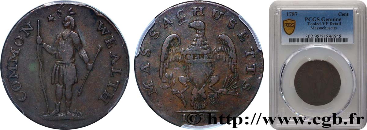 UNITED STATES OF AMERICA - MASSACHUSSETS 1 Cent 1787  XF PCGS