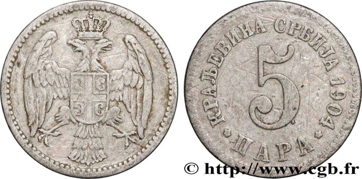 SERBIA 5 Para aigle bicéphale 1904 Paris q.BB 