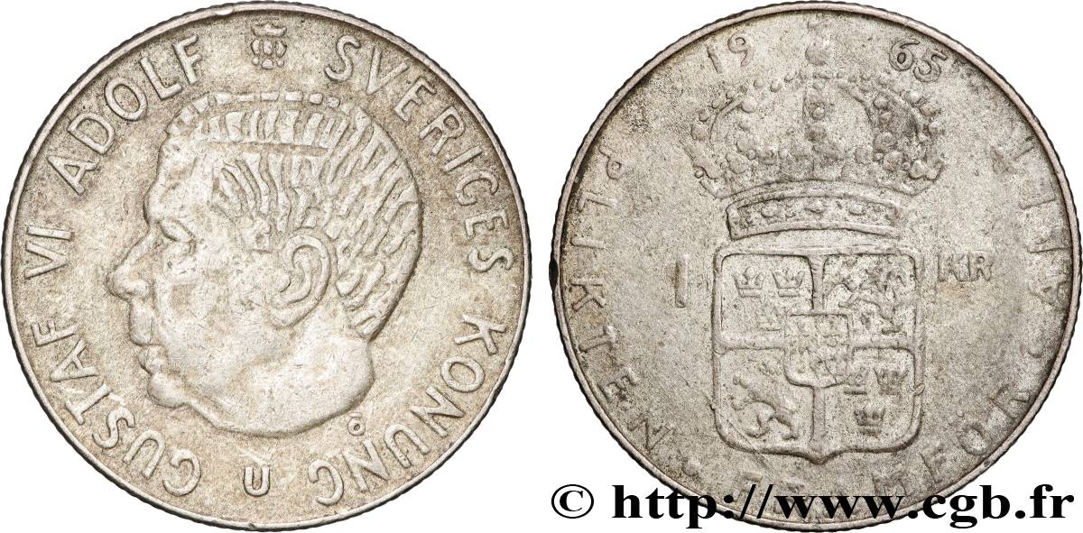 SCHWEDEN 1 Krona Gustave VI 1965  SS 