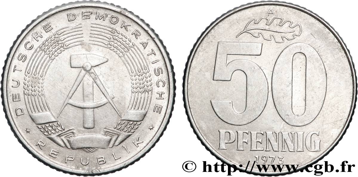 GERMAN DEMOCRATIC REPUBLIC 50 Pfennig emblème de la RDA 1973 Berlin AU 