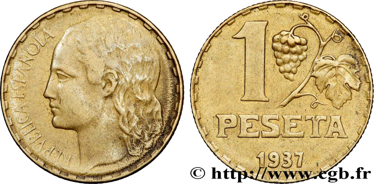 ESPAGNE 1 Peseta monnayage républicain 1937 Castellón de la Plana TB+ 