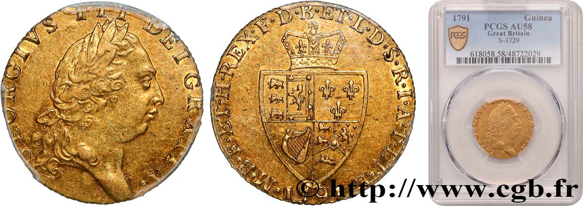 GREAT BRITAIN - GEORGE III Guinée, 5e type 1791 Londres AU58 PCGS