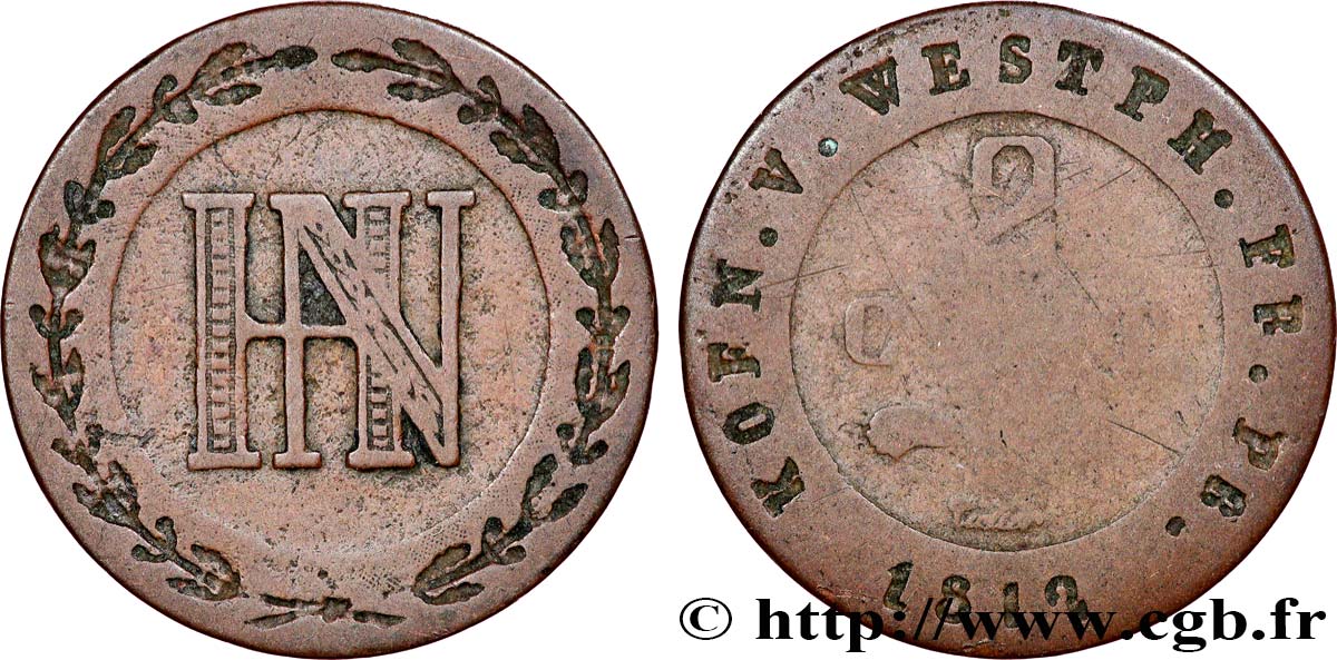 ALLEMAGNE - ROYAUME DE WESTPHALIE 2 Cent. monogramme de Jérôme Napoléon 1812 Cassel - C B+ 