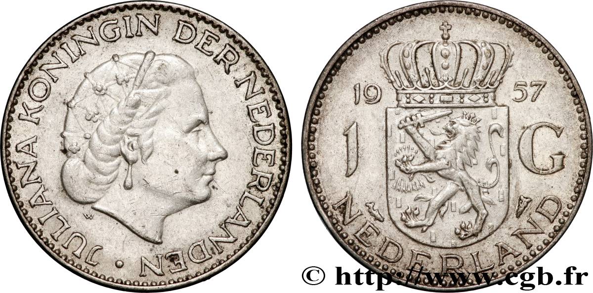 NIEDERLANDE 1 Gulden Juliana 1957 Utrecht SS 
