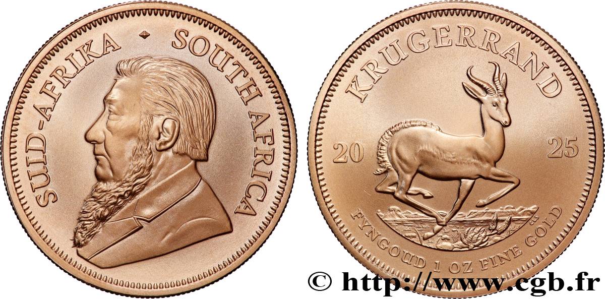 OR, PALLADIUM ET PLATINE INVESTISSEMENT 1 Oz - 1 Krugerrand Paul Kruger  2025 Prétoria FDC 