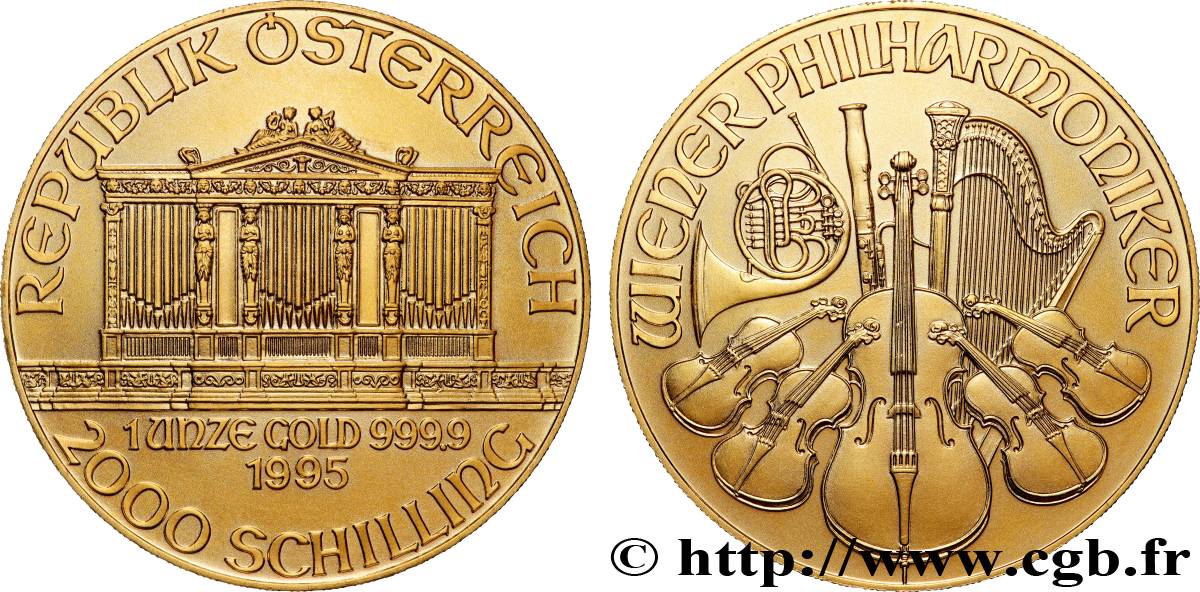 GOLD-, PALLADIUM- UND PLATIN-INVESTITIONEN 1 Oz - 2000 Schilling LE PHILARMONIQUE DE VIENNE 1995 Vienne fST 