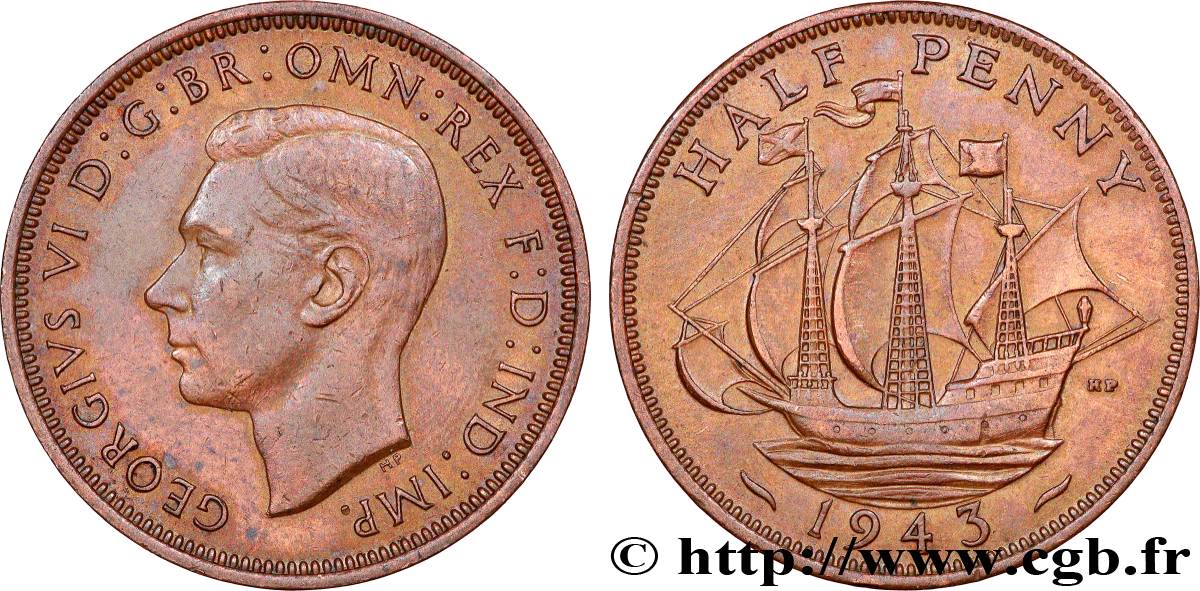 UNITED KINGDOM 1/2 Penny Georges VI 1943  XF 