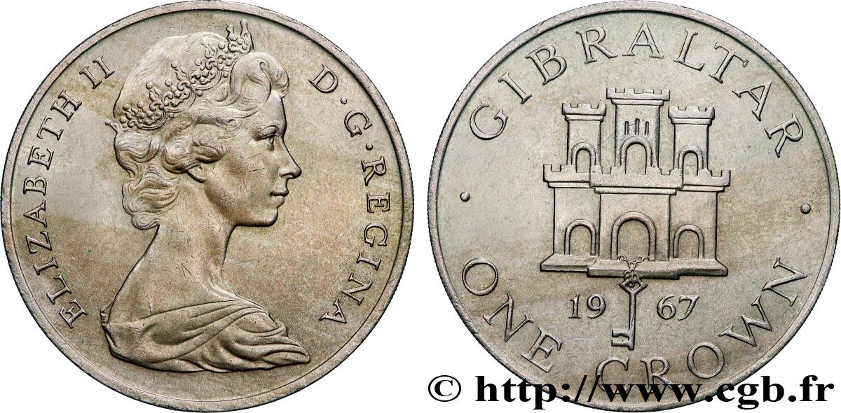 GIBRALTAR 1 Crown  Elisabeth II / emblème 1967  VZ 