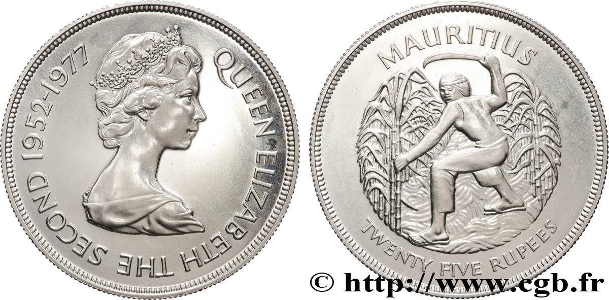 MAURITIUS 25 Rupees (Roupies) Proof Élisabeth II 1977  MS 