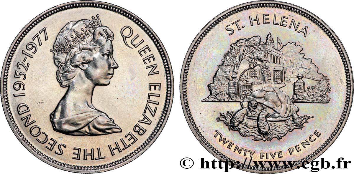 ST HELENA 25 Pence Jubilé d’Élisabeth II 1977  MS 