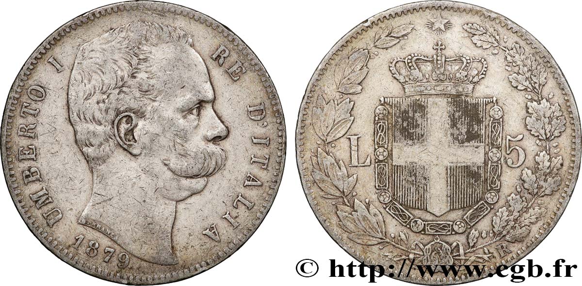 ITALIE - ROYAUME D ITALIE - HUMBERT Ier 5 Lire  1879 Rome TB+ 