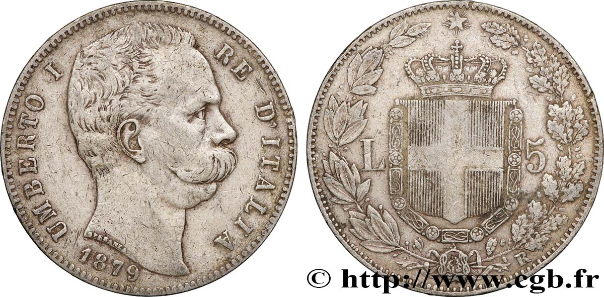 ITALY - KINGDOM OF ITALY - UMBERTO I 5 Lire  1879 Rome VF 