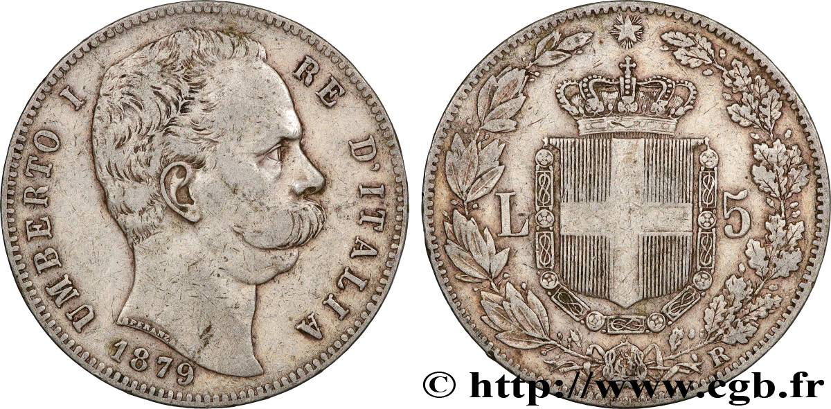 ITALY - KINGDOM OF ITALY - UMBERTO I 5 Lire  1879 Rome VF 