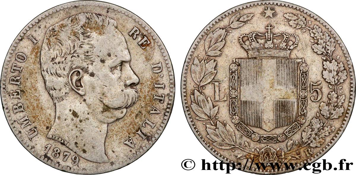 ITALY - KINGDOM OF ITALY - UMBERTO I 5 Lire  1879 Rome VF 