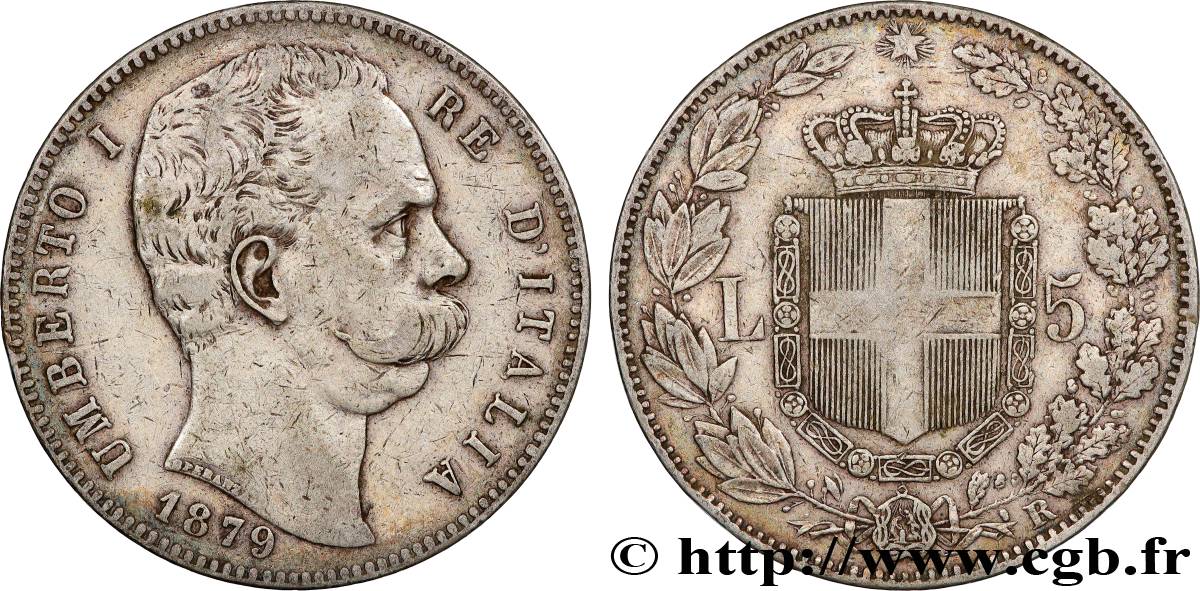 ITALIE - ROYAUME D ITALIE - HUMBERT Ier 5 Lire  1879 Rome TB+ 