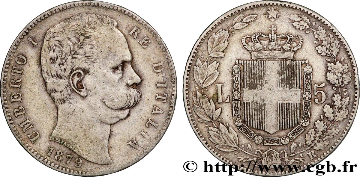 ITALY - KINGDOM OF ITALY - UMBERTO I 5 Lire  1879 Rome VF 