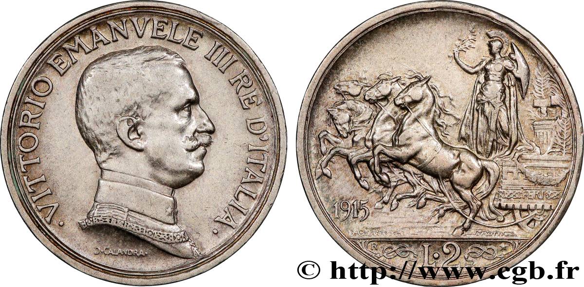 ITALIE 2 Lire Victor Emmanuel III 1915 Rome TTB 