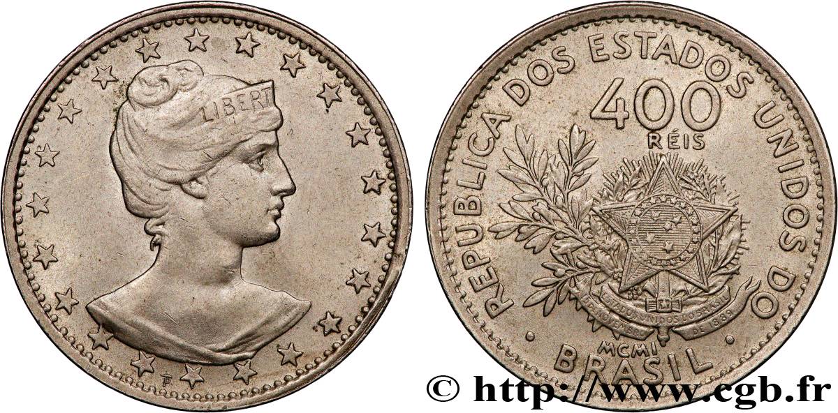 BRAZIL 400 Reis 1901  AU 