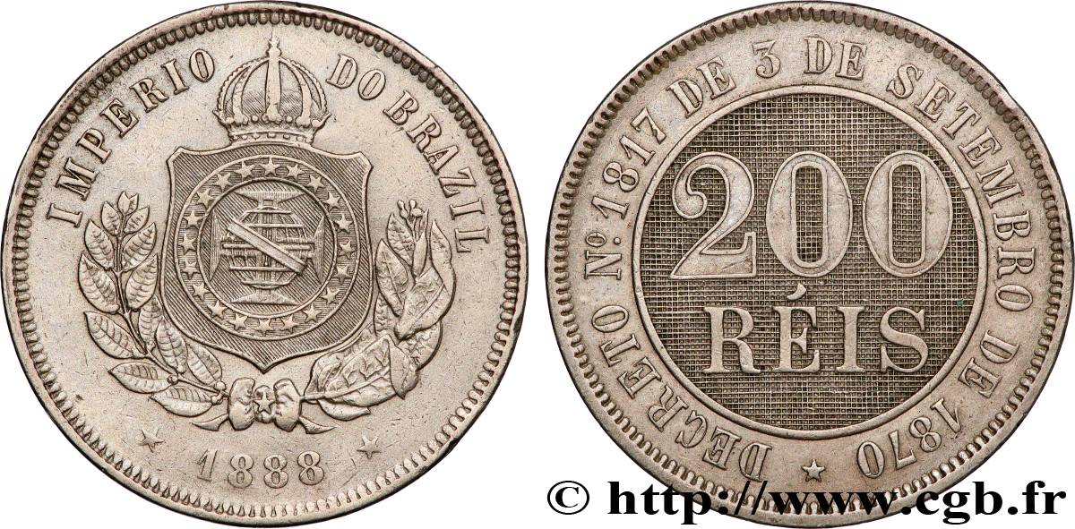 BRASILE 200 Reis Empire du Brésil 1888  q.SPL 