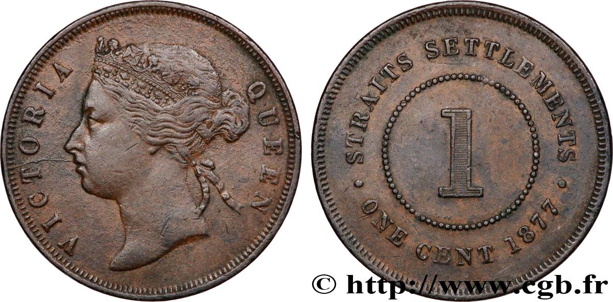 MALAYSIA - STRAITS SETTLEMENTS 1 Cent Victoria 1877 Londres XF 