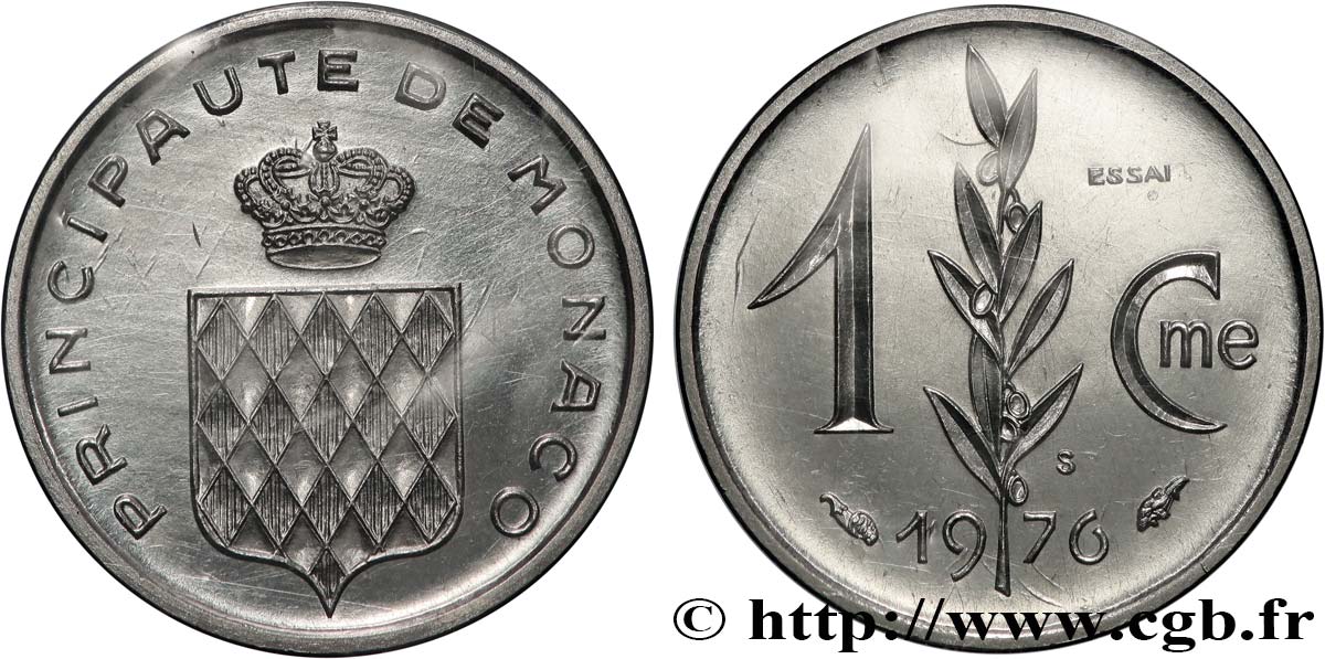 MONACO - FÜRSTENTUM MONACO - RAINIER III. Essai de 1 Centime écu couronné 1976 Paris ST 