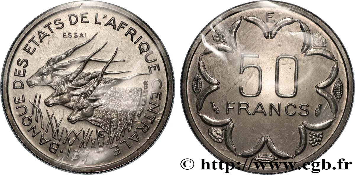 ZENTRALAFRIKANISCHE LÄNDER Essai de 50 Francs lettre ‘E’ Cameroun 1976 Paris ST 