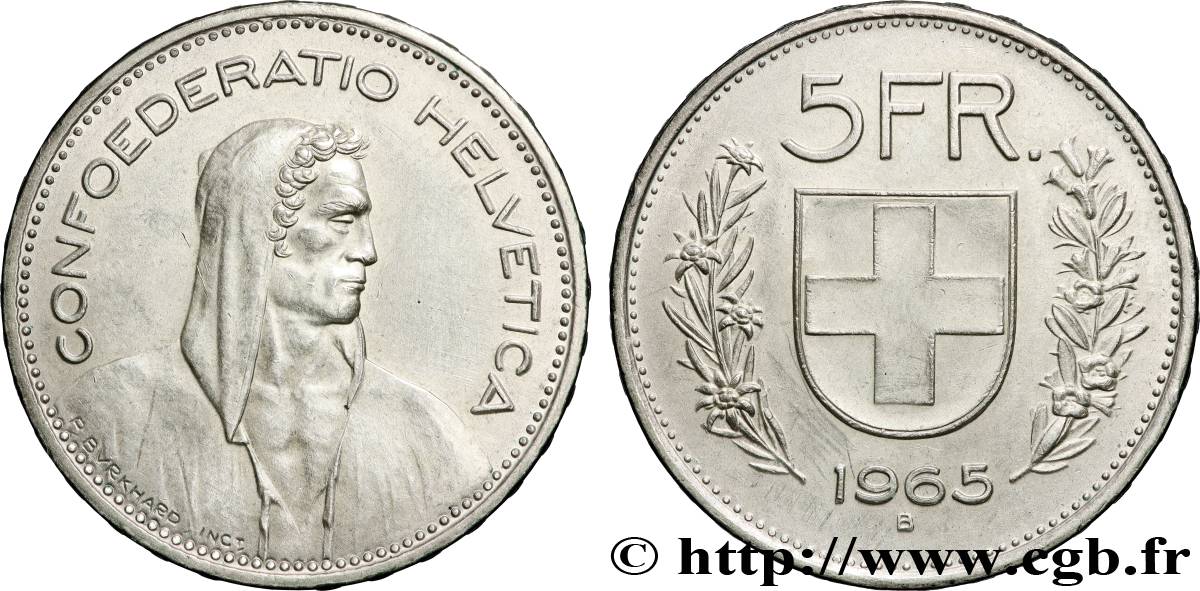 SUISSE 5 Francs Berger des alpes 1965 Berne SUP 