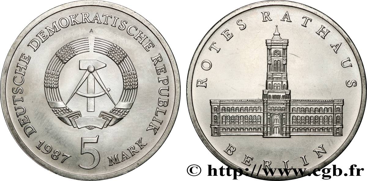 REPUBBLICA DEMOCRATICA TEDESCA 5 Mark 750e annivesaire de la ville de Berlin 1987 Berlin SPL 