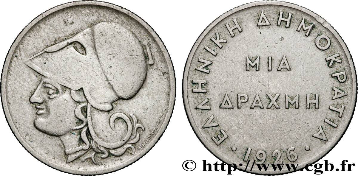 GRECIA 1 Drachme Athéna 1926  BB 