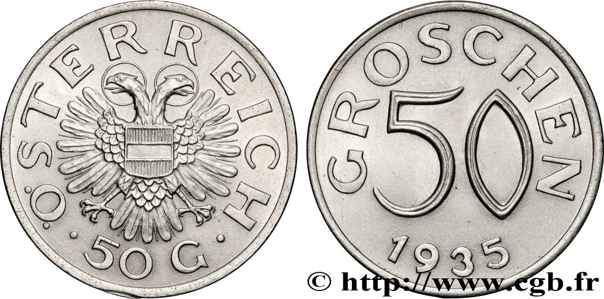 AUSTRIA 50 Groschen 1935  AU 