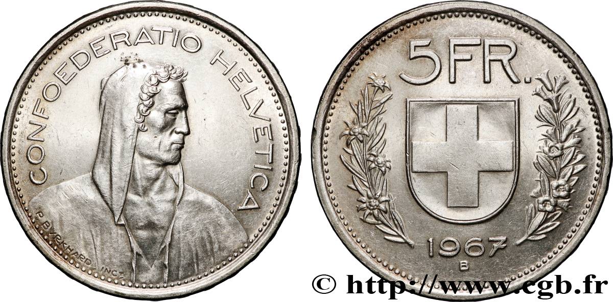 SWITZERLAND 5 Francs 1967 Berne AU 