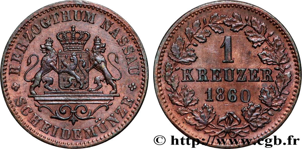 GERMANY - NASSAU 1 Kreuzer 1860  AU 