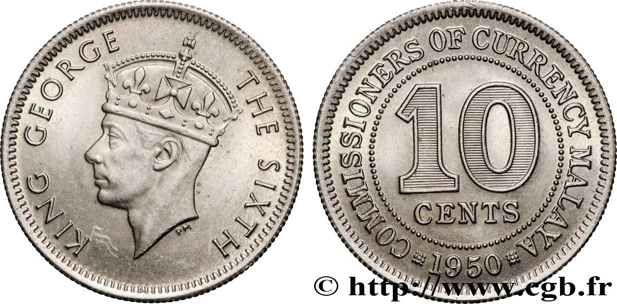 MALAISIE 10 Cents Commission Monétaire de Malaisie Georges VI 1950  SUP 