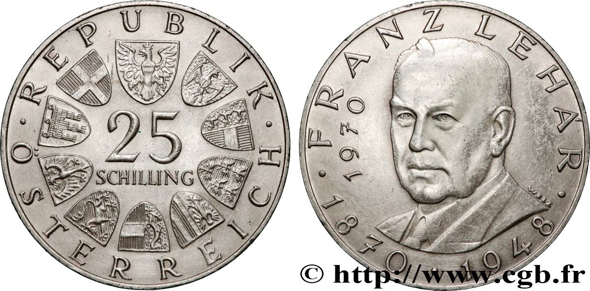AUTRICHE 25 Schilling 100e anniversaire de la naissance du compositeur Franz Lehar 1970  TTB+ 