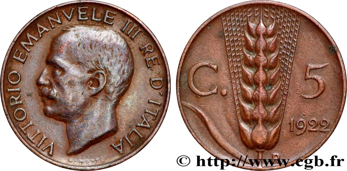 ITALIA 5 Centesimi  Victor Emmanuel III 1922 Rome - R BB 