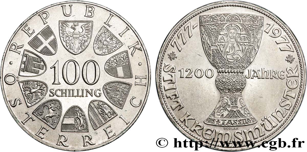 AUSTRIA 100 Schilling 1200e anniversaire de la fondation du monastère bénédictin de Kremsmünster 1977  AU 