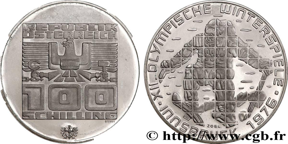 AUSTRIA 100 Schilling Proof Jeux Olympique d’Innsbruck (1975) Halle MS 