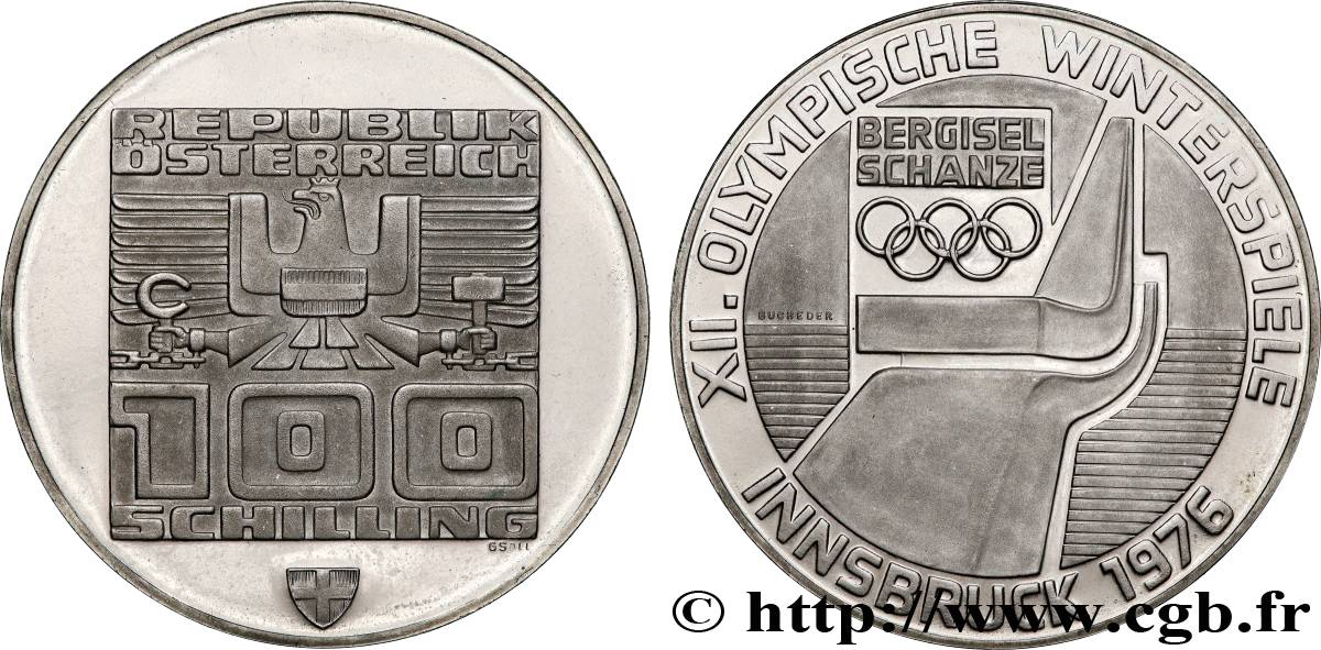 AUTRICHE 100 Schilling Proof J.O. d’hiver d’Innsbruck 1976 - tremplin olympique 1976 Vienne SPL 