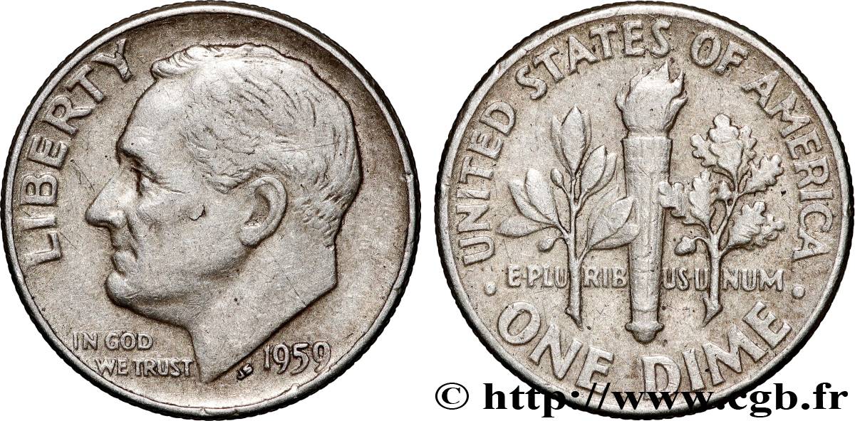 VEREINIGTE STAATEN VON AMERIKA 1 Dime(10 Cents) Roosevelt 1959 Philadelphie SS 