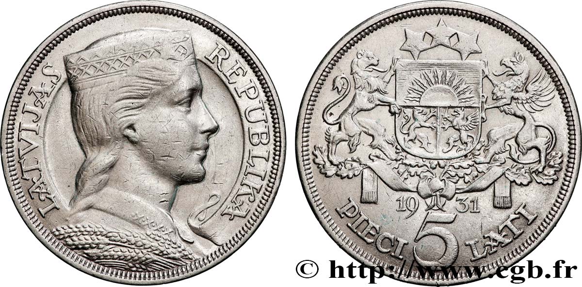 LATVIA 5 Lati 1931  AU 