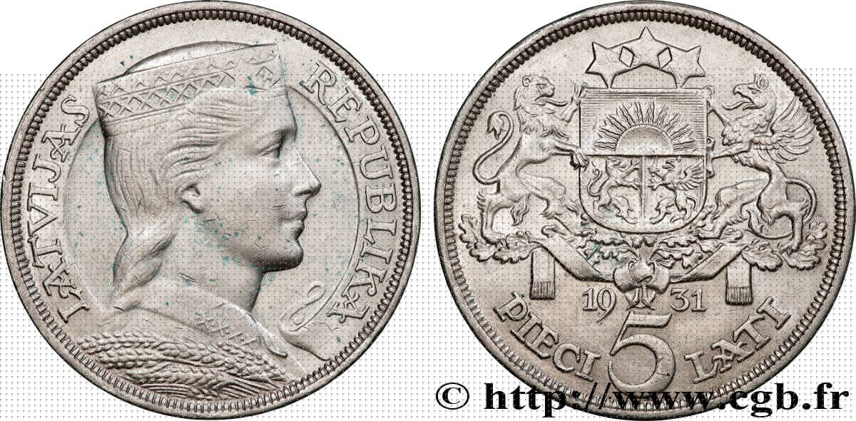 LATVIA 5 Lati 1931  XF 