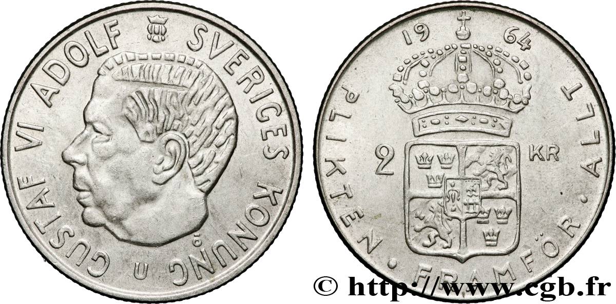 SUECIA 2 Kronor Gustave V 1964  EBC 