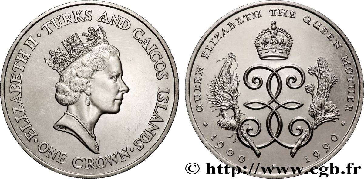 ÎLES TURQUES ET CAÏQUES 1 Crown 90e anniversaire de la Reine mère 1990  SPL 