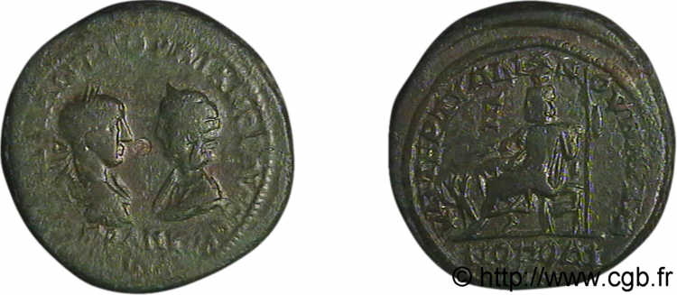 GORDIANO III e TRANQUILLINA 5 assaria, (MB, Æ 29) BB