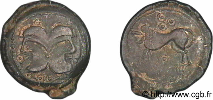 GALLIEN - BELGICA - SUESSIONES (Region die Soissons) Bronze à la tête janiforme SS