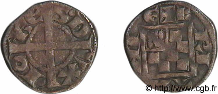 BRETAGNE - DUCHÉ DE BRETAGNE - JEAN Ier LE ROUX Denier c. 1250  TTB+